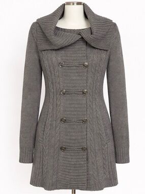 Faded Glory Gray Cable-Knit Button Cardigan Coat